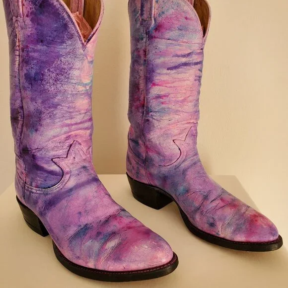 Tony Lama 10 painted pink purple blue western cowboy boots barbie cowgirl rodeo - Picture 8 of 13